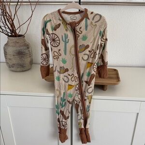 Little Sleepies 6-12M Baby Western-Print One-Piece Pajamas - Cream & Brown